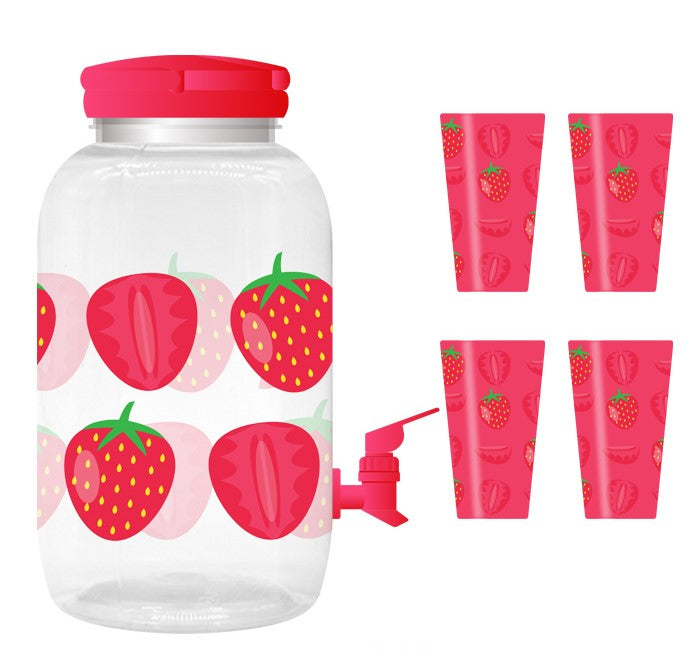 Fruit Series 5-Piece Plastic Cool Water Dispenser Set (3.8L)(Strawberry)