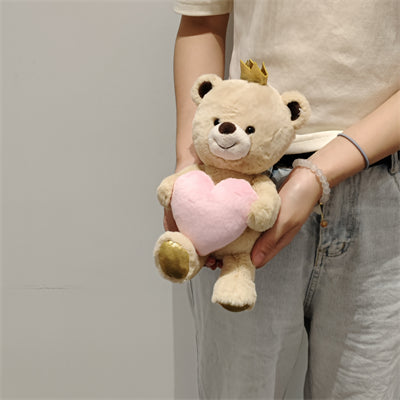 8in. Holding-Heart Crowned Little Bear Plush Toy(Pink Heart)