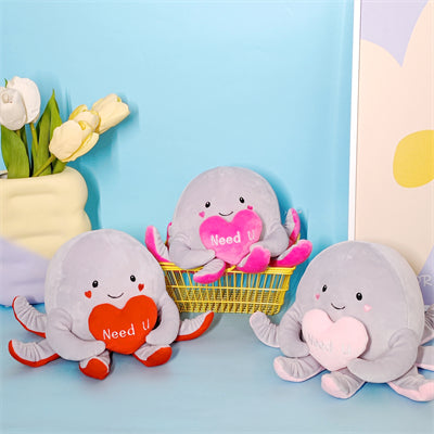 5in. Holding-Heart Octopus Plush Toy(Pink Heart)