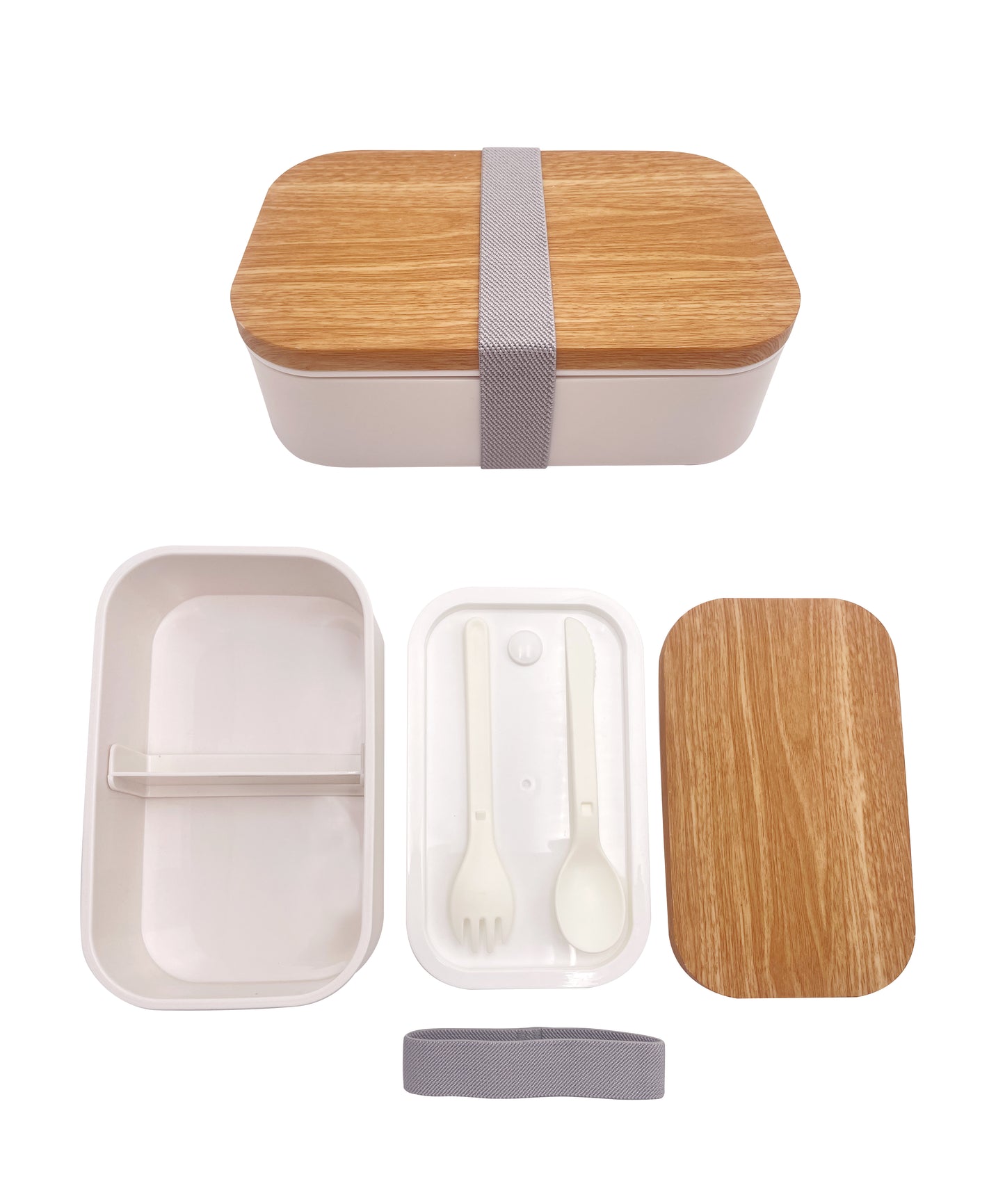 Wood Grain Design Bento Box(White，900mL)