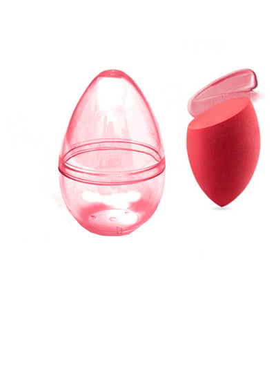 Slanted Makeup Sponge with Transparent Travel Case(Red)