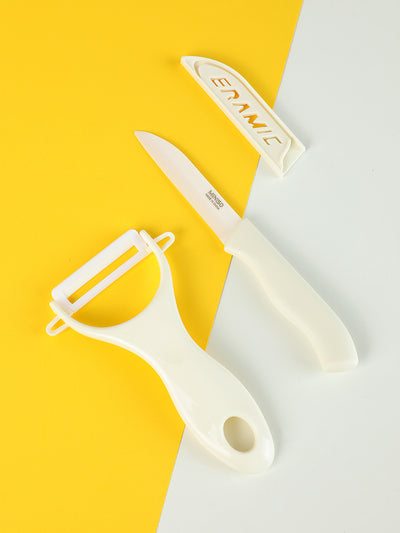 Ceramic Knife and Peeler Set - (Beige)