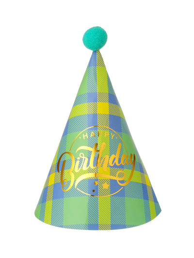 Birthday Party Hat(Green, Grid)