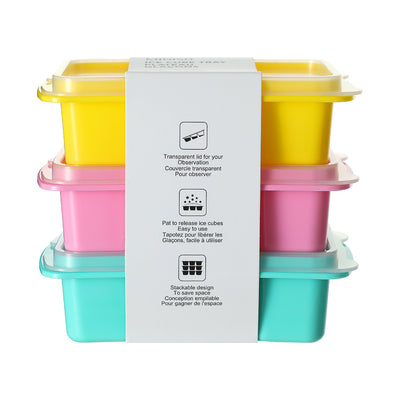 Colorful Compact 6-Ice Cube Tray with Lid,3 Pack