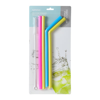 Colorful Silicone Straws with Brush , 5 pcs