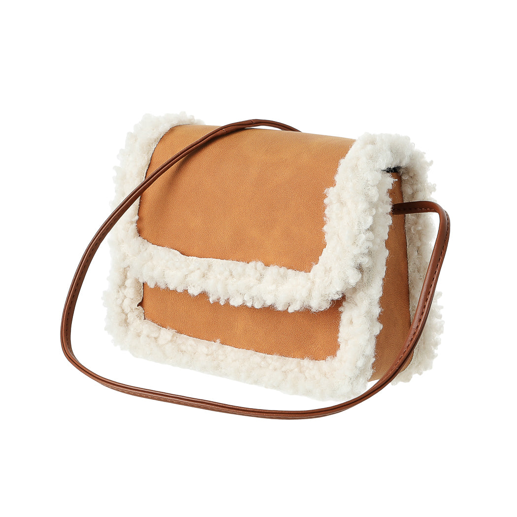 Lamb Like Fabric Crossbody Bag(Brown)