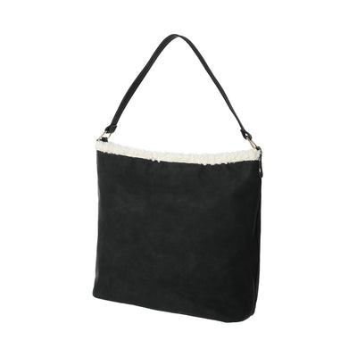 Retro Lamb Like Fabric Shoulder Bag(Black)