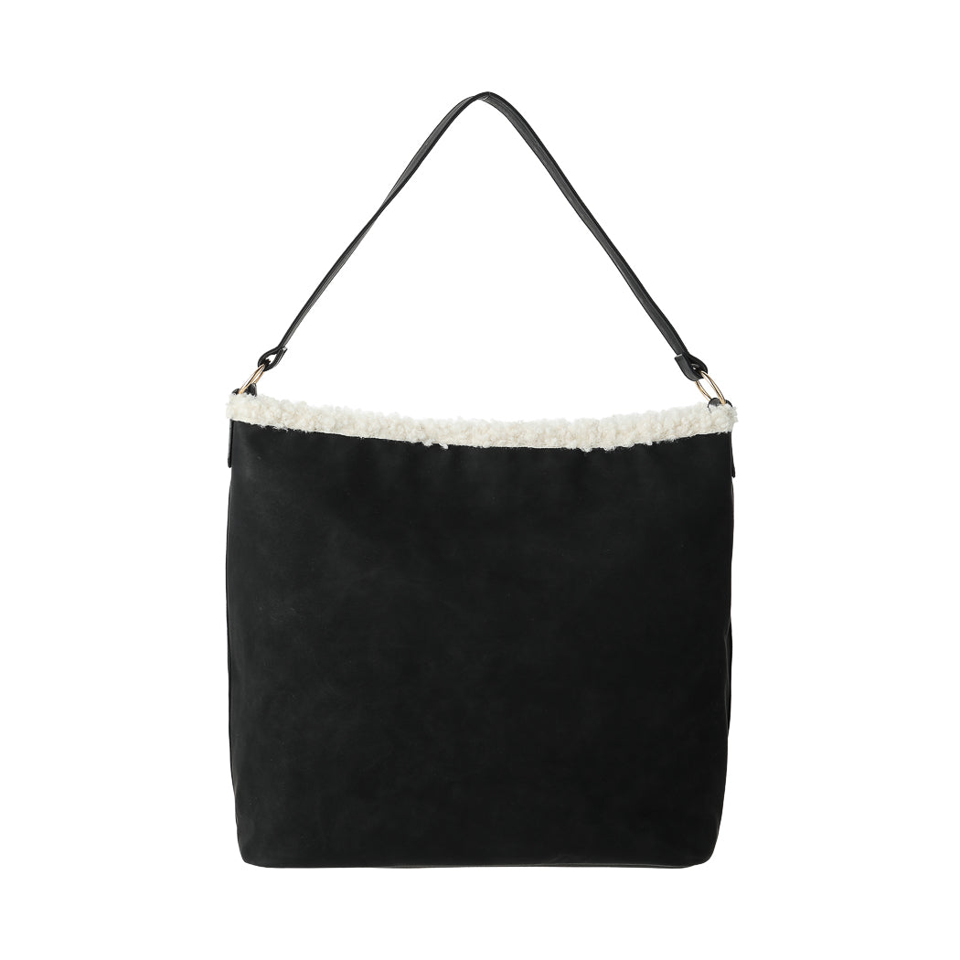 Retro Lamb Like Fabric Shoulder Bag(Black)