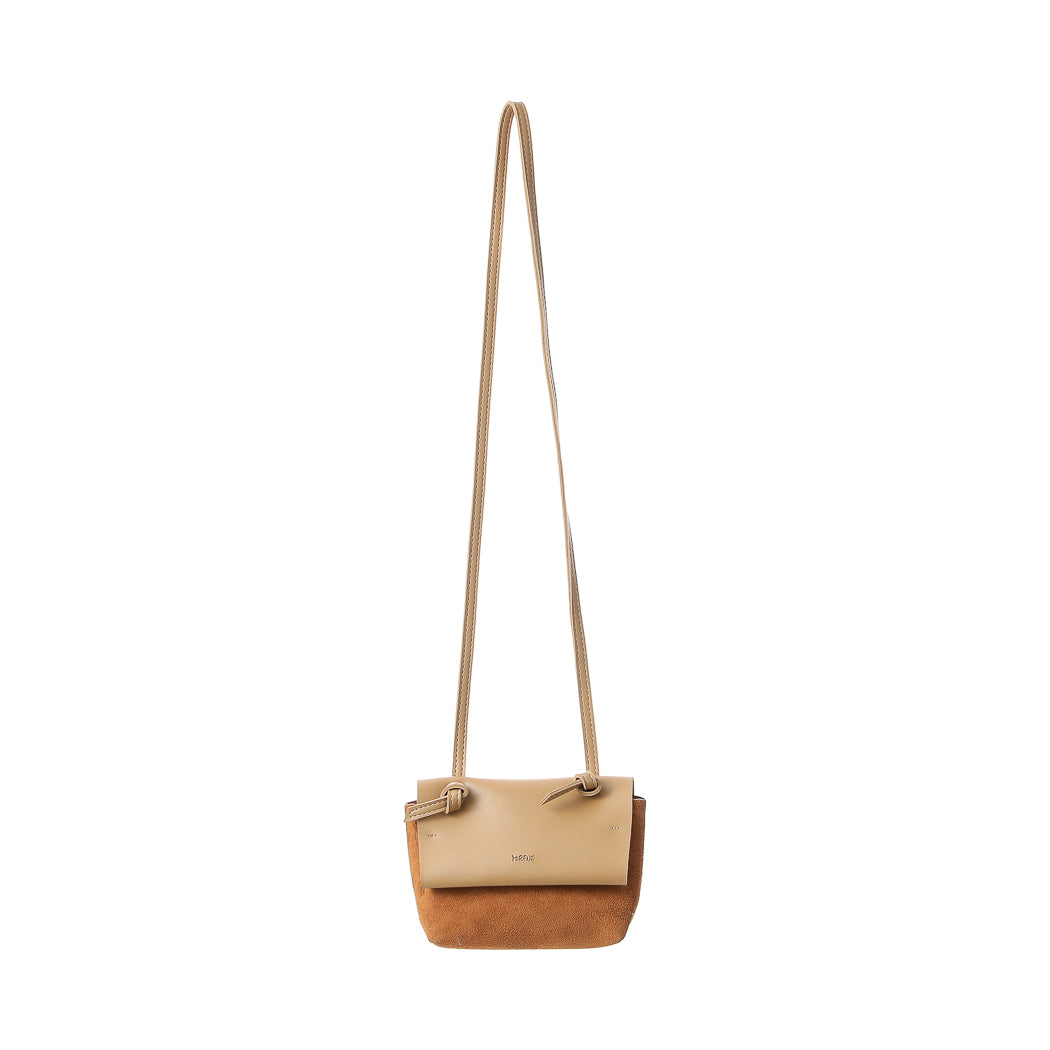 Suede Crossbody Bag with Flap (Brown)