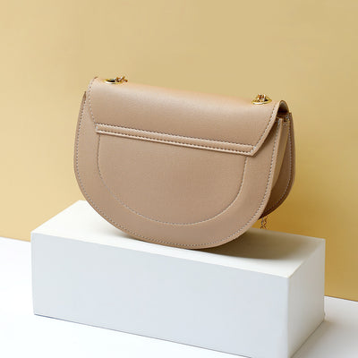 Half Moon Solid Color Crossbody Bag with Chain(Khaki)