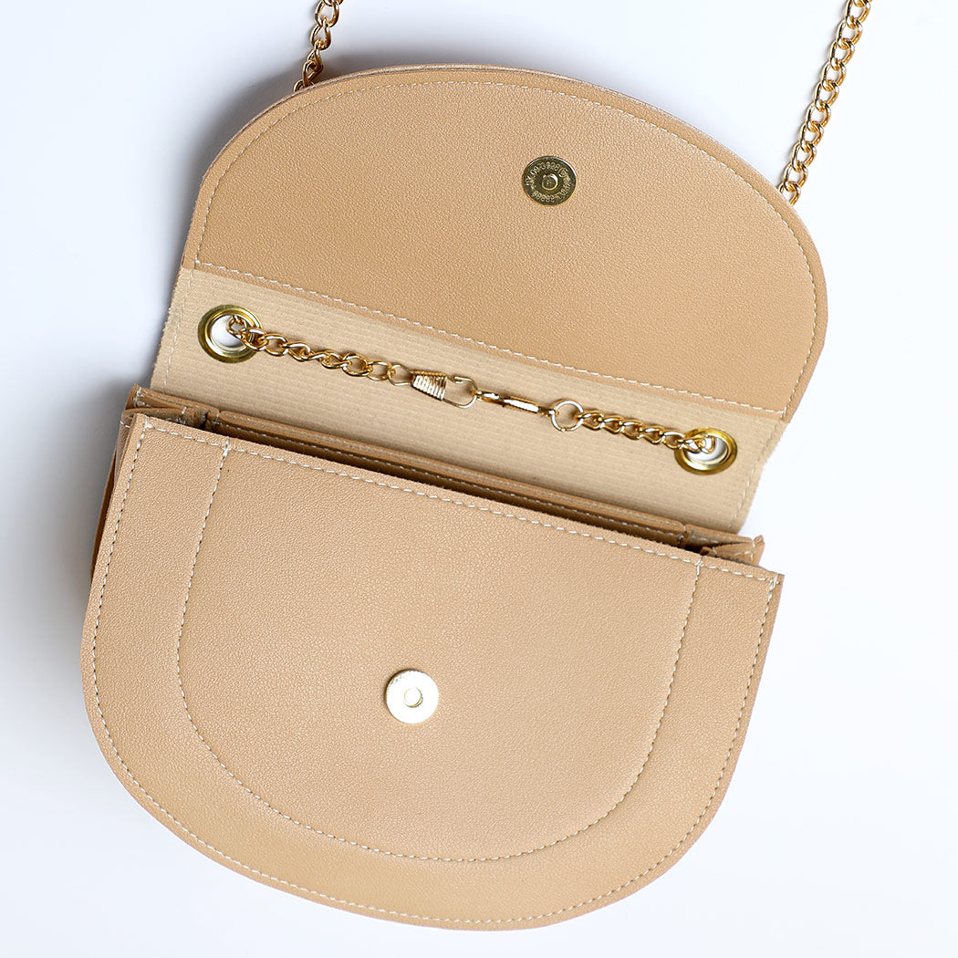 Half Moon Solid Color Crossbody Bag with Chain(Khaki)