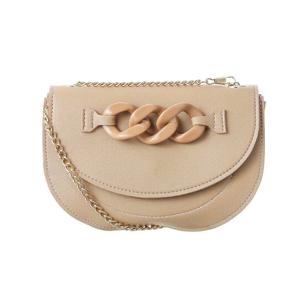 Half Moon Solid Color Crossbody Bag with Chain(Khaki)