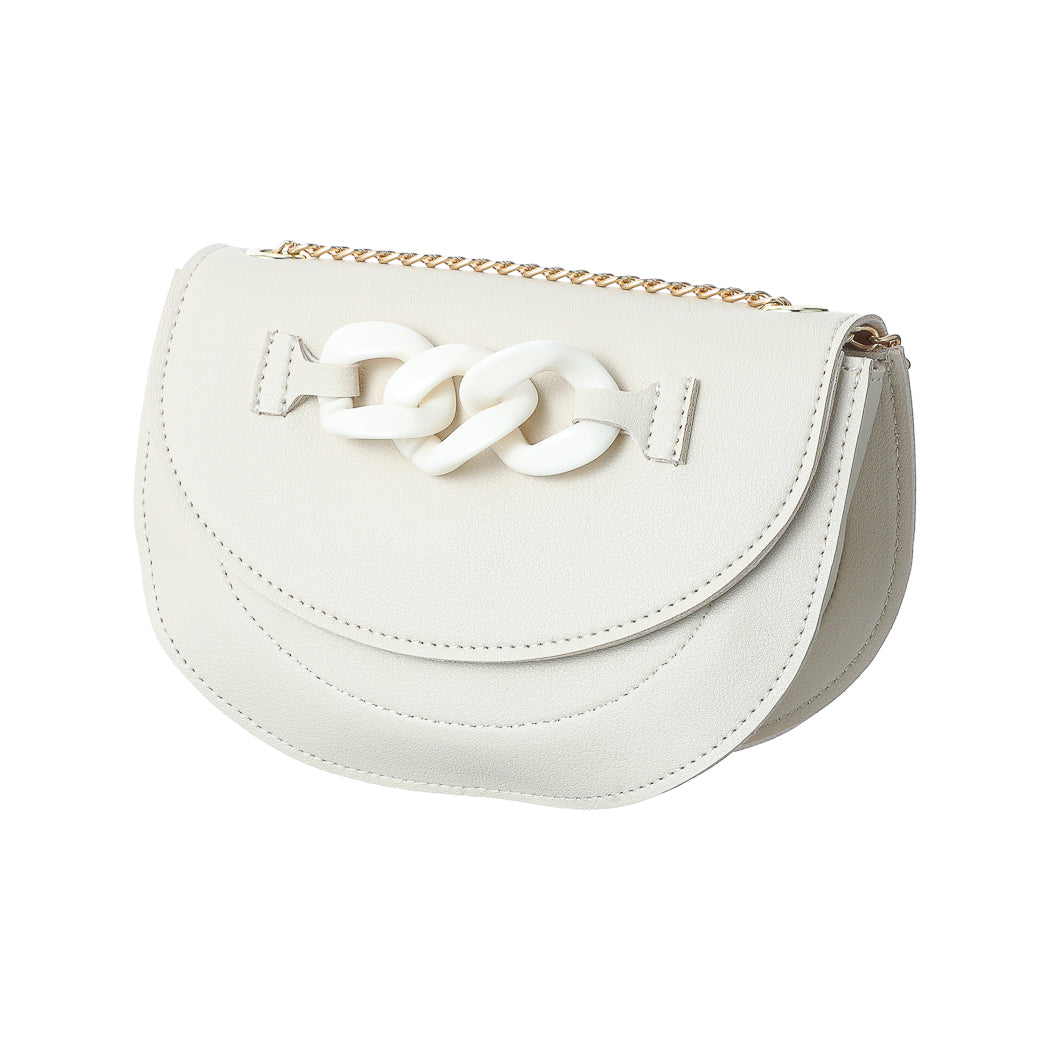 Half Moon Solid Color Crossbody Bag with Chain(Off White)