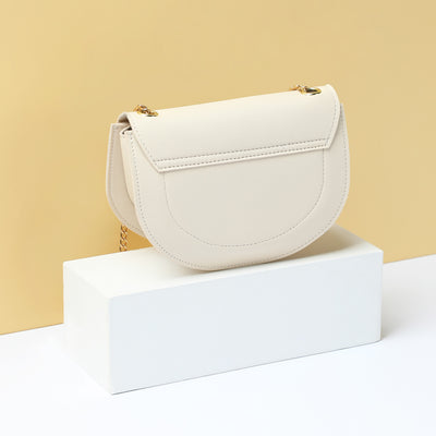 Half Moon Solid Color Crossbody Bag with Chain(Off White)