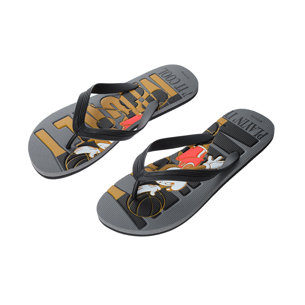 Miniso Disney Mickey Mouse Sports Collection Men's Flip-Flops(Black & Gold,43-44)