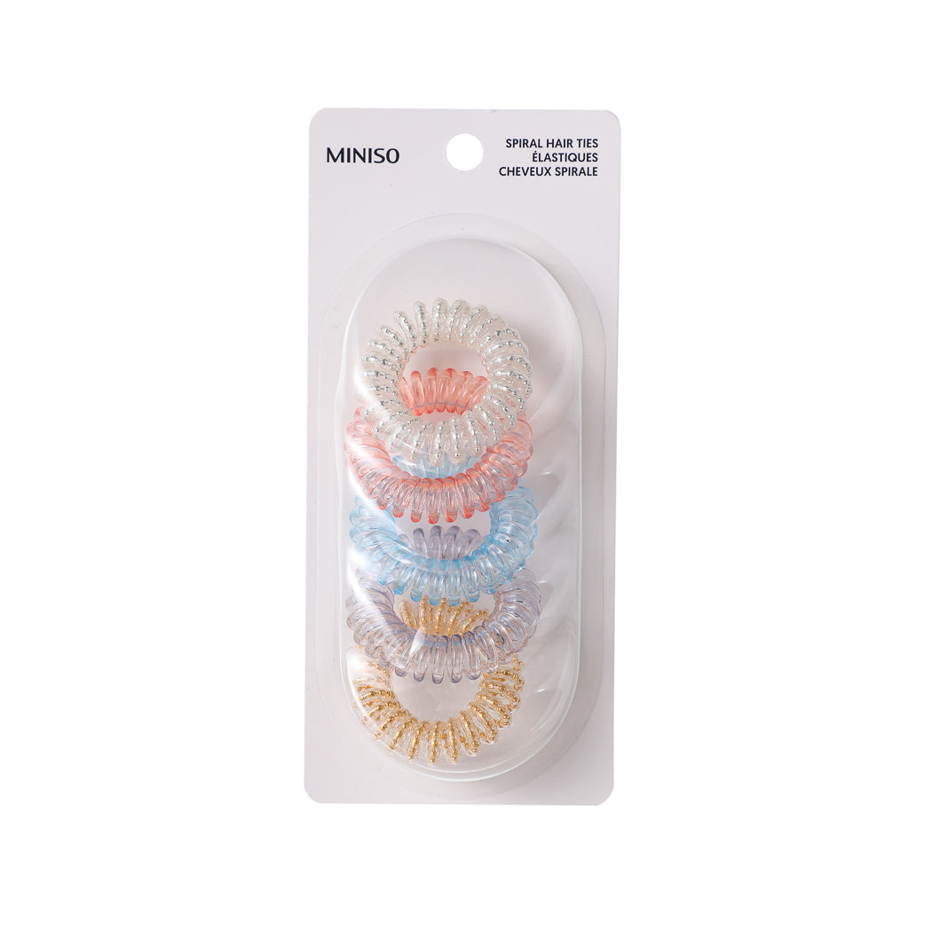 Solid Color Beaded Spiral Hair Tie (5 pcs, 4.0 cm in Diameter)