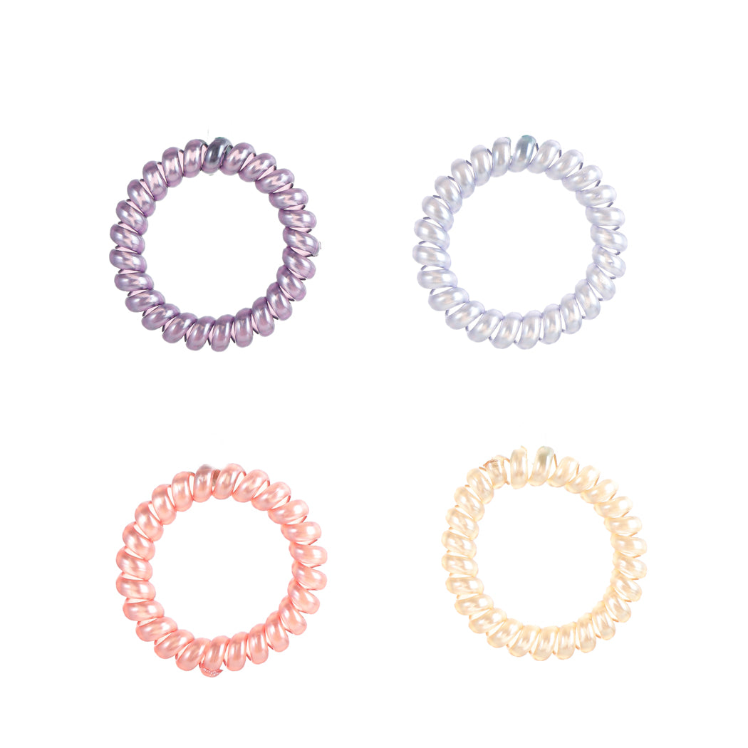 Pearlized Spiral Hair Tie (4 pcs, 5.3 cm in Diameter)