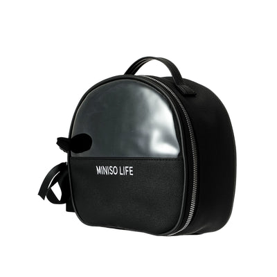 Portable Semicircle Cosmetic Bag with Ribbon Bow (L)(Black)