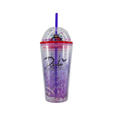 Dundun Halloween Series Double Wall Plastic Bottle with Straw (600mL)(Purple)