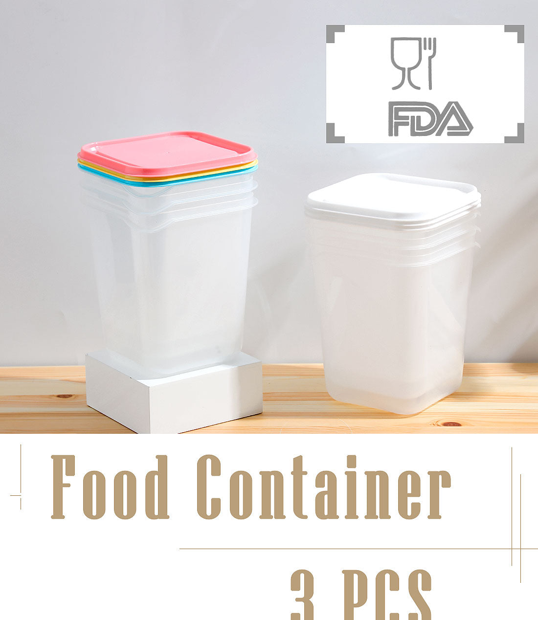 Food Container 3PCS 1800ml (colorful or white lids)