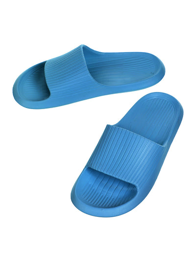 Men's Striped Soft Sole Bathroom Slippers (Blue,41-42)