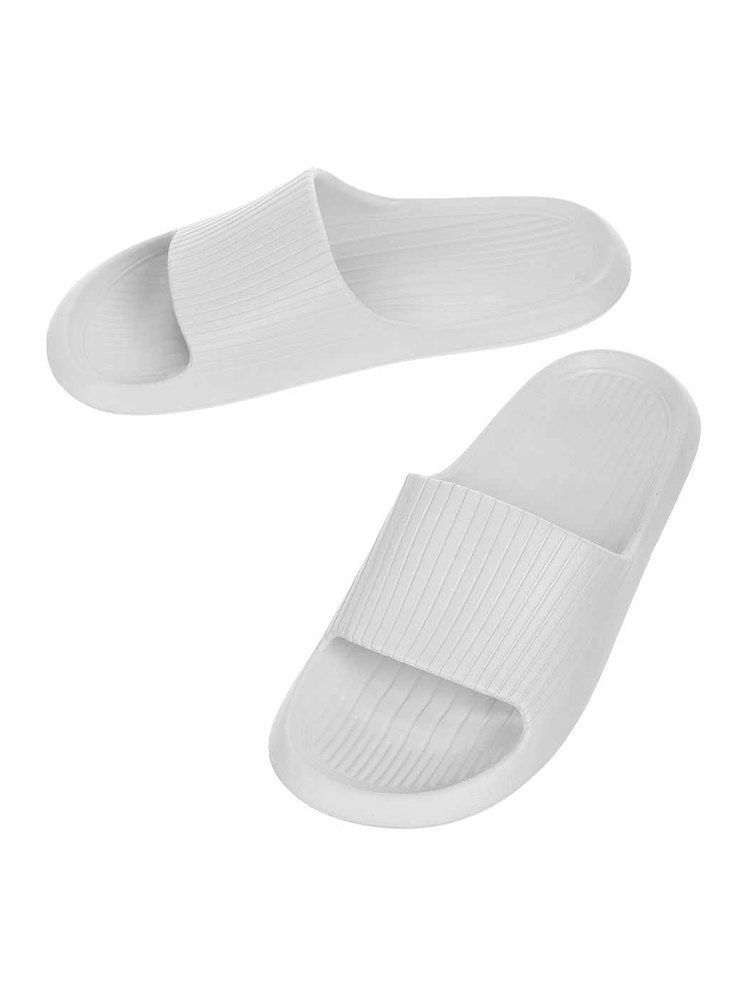 Men's Striped Soft Sole Bathroom Slippers (Light Grey,43-44)