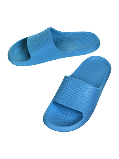 Men's Striped Soft Sole Bathroom Slippers (Blue,43-44)