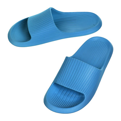 Men's Striped Soft Sole Bathroom Slippers (Blue,43-44)