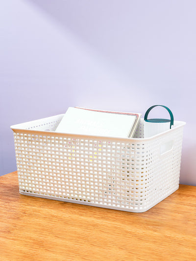 Plaid Storage Basket with Cover (L)