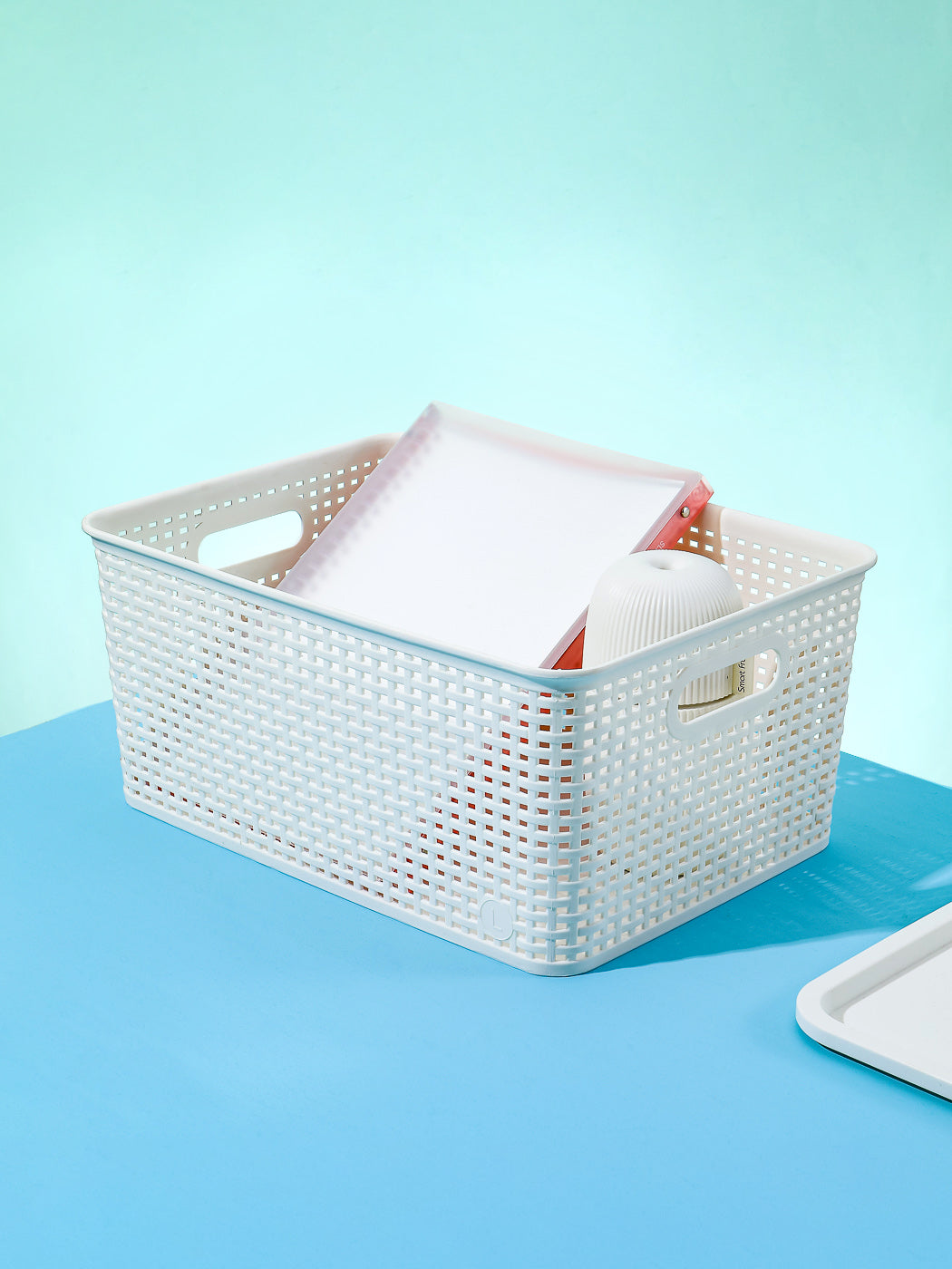 Plaid Storage Basket with Cover (L)