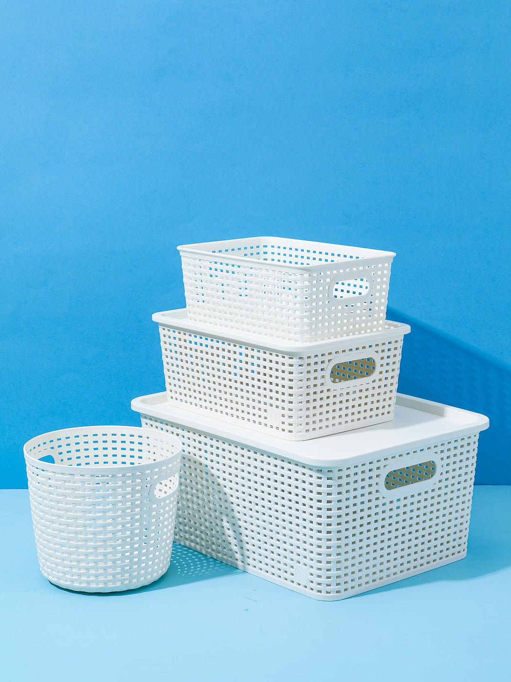 Plaid Storage Basket with Cover (M)