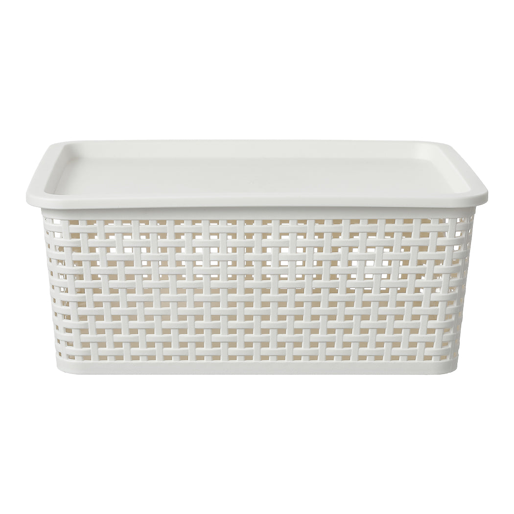 Plaid Storage Basket with Cover (M)