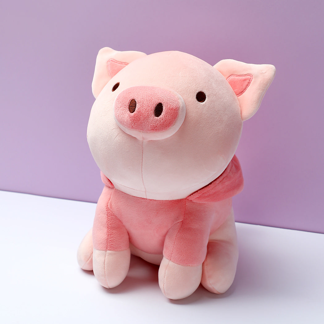 Sitting Piglet Plush Toy with Rabbit Hoodie