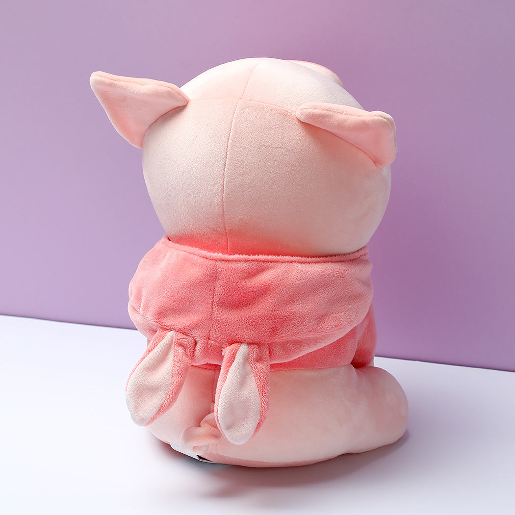 Sitting Piglet Plush Toy with Rabbit Hoodie