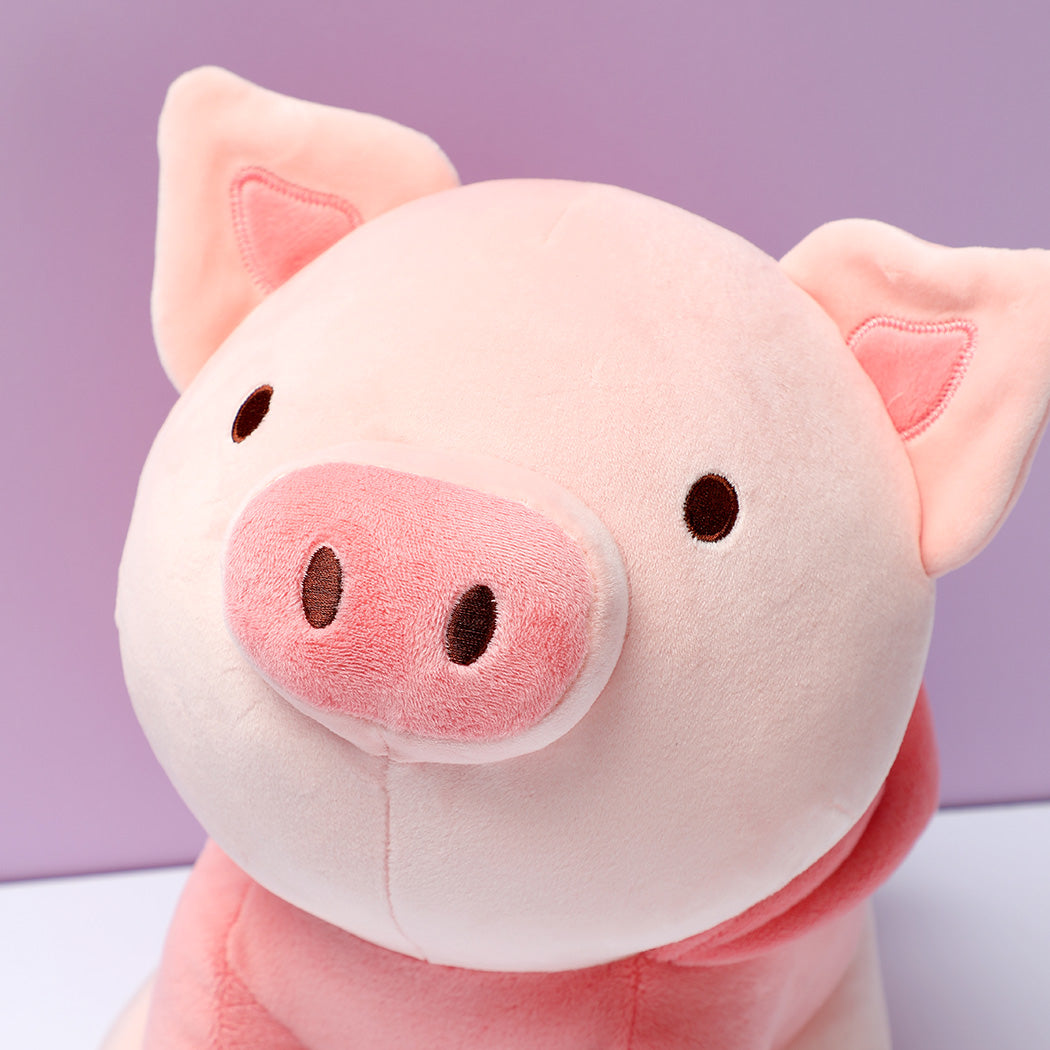 Sitting Piglet Plush Toy with Rabbit Hoodie