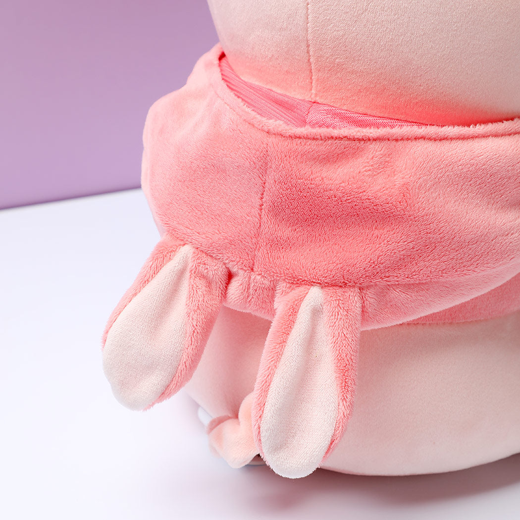 Sitting Piglet Plush Toy with Rabbit Hoodie