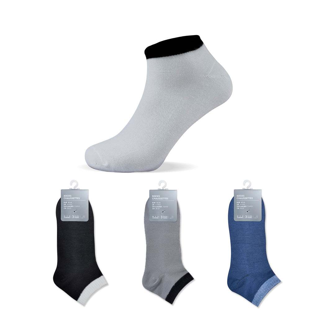 Classic Contrast Color Odor Control Men's Ankle Socks 3 Pairs (Versatile Colors)