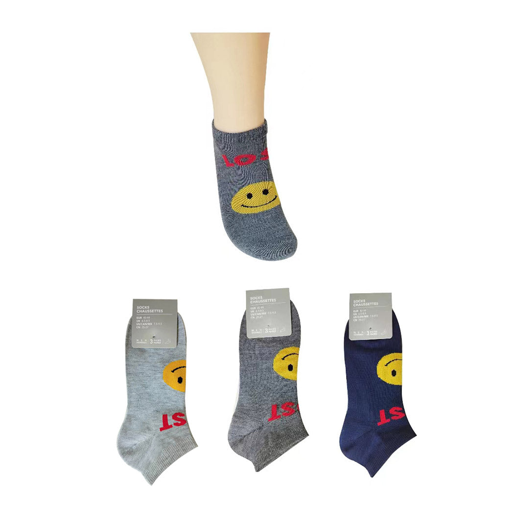 Smile Series Men's Ankle Socks (3 Pairs)(Basic Colors)