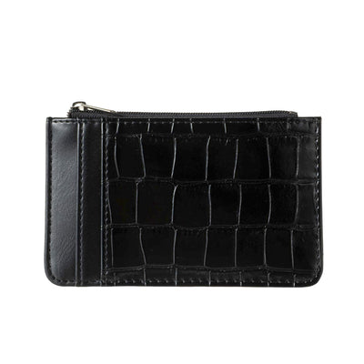 Crocodile Print Top Zip Card Wallet(Black)