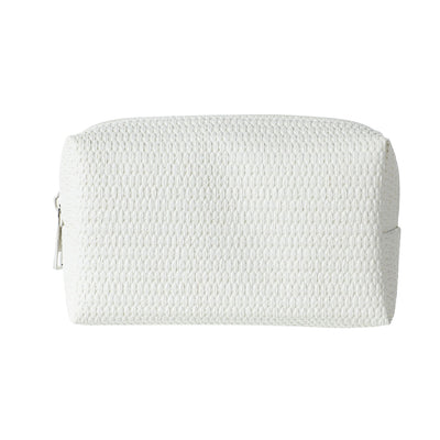Solid Color Rectangular Woven Cosmetic Bag (White)