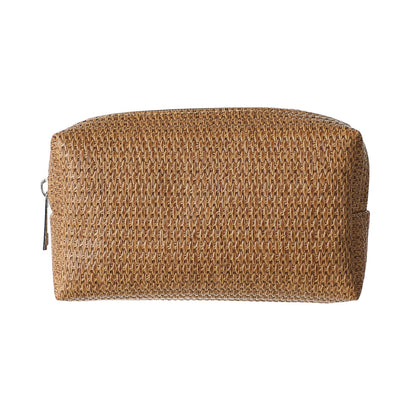 Solid Color Rectangular Woven Cosmetic Bag (Apricot)