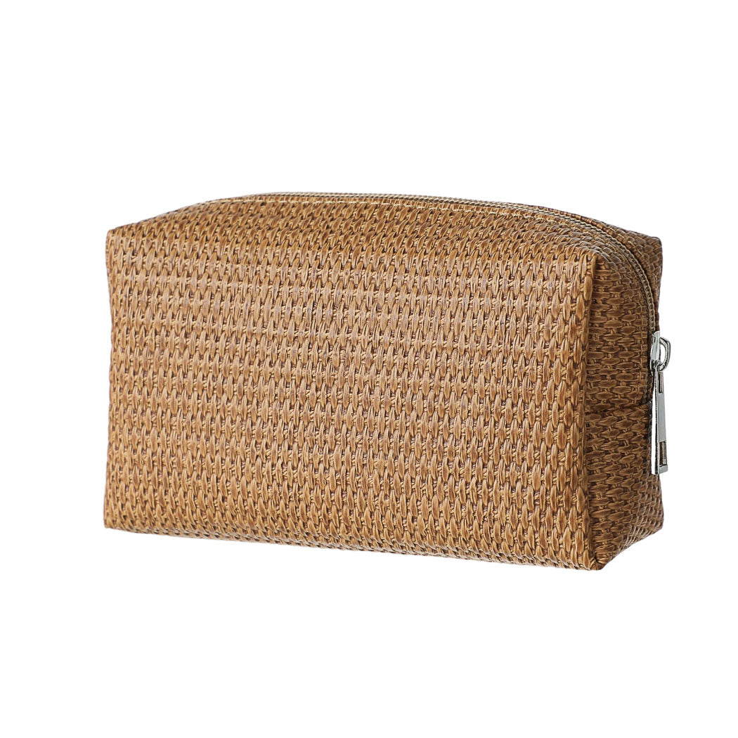 Solid Color Rectangular Woven Cosmetic Bag (Apricot)