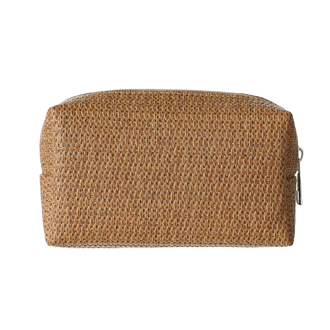 Solid Color Rectangular Woven Cosmetic Bag (Apricot)