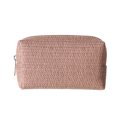 Solid Color Rectangular Woven Cosmetic Bag (Pink)