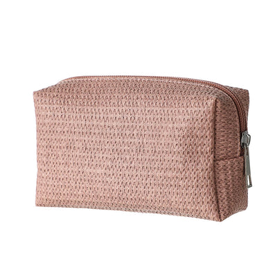 Solid Color Rectangular Woven Cosmetic Bag (Pink)
