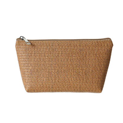 Solid Color Trapezoid Woven Cosmetic Bag(Apricot)