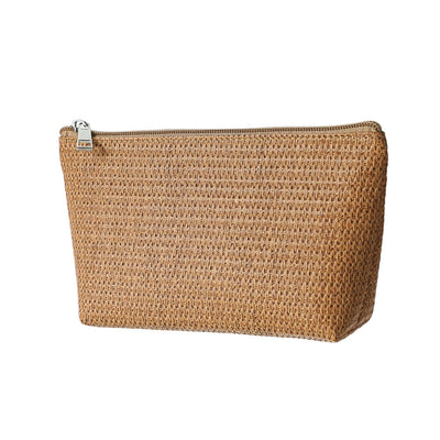 Solid Color Trapezoid Woven Cosmetic Bag(Apricot)