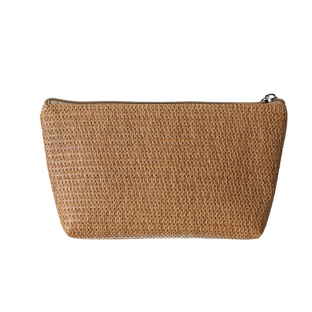 Solid Color Trapezoid Woven Cosmetic Bag(Apricot)