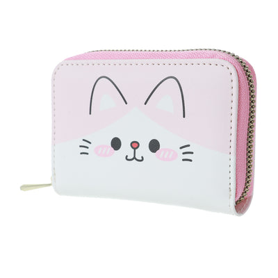 Animal Faces Collection Zip Around Coin Purse (Light Pink)