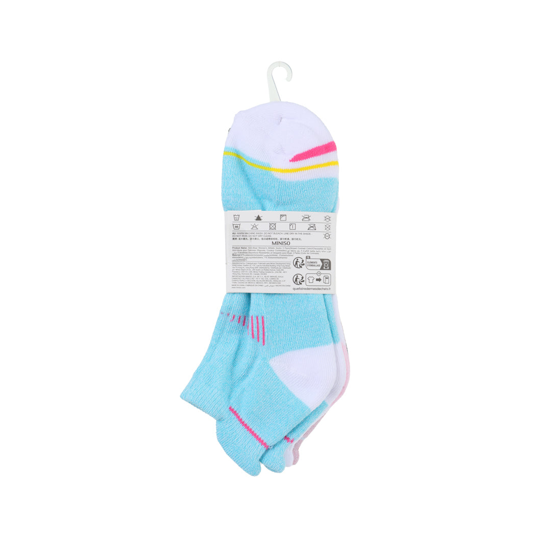 Anti-Wear Women's Athletic Socks 3 Pairs(Striped Contrast Color)